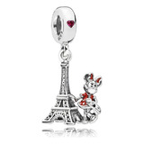 Charm Torre Eiffel Paris Y Minnie En Plata 925 Silver Heart