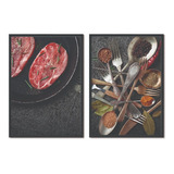 Quadro Kit 2 Vidro Temperos Gourmet Colheres Antigas Carne