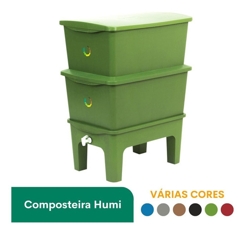 Composteira Humi Doméstica Verde 90l Com Suporte E 2 Caixas