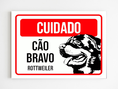 Kit 10 Placas De Sinalização Cuidado Cão Bravo Rottweiler