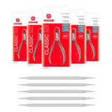 Kit 5 Alicate Manicure 522 Mundial Pro + 5 Palito Chanfrado