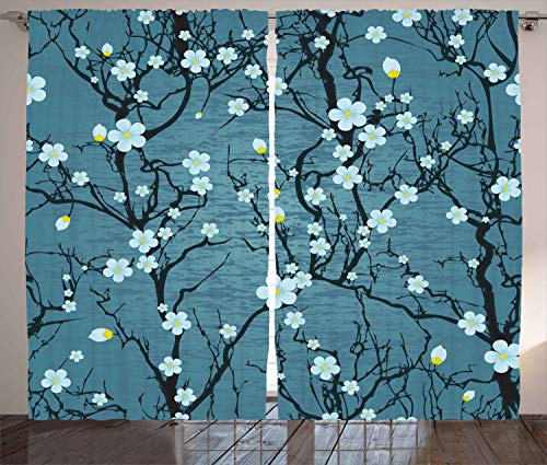 Cortinas De Panel Estilo Florales Color Azul Gris De Tela