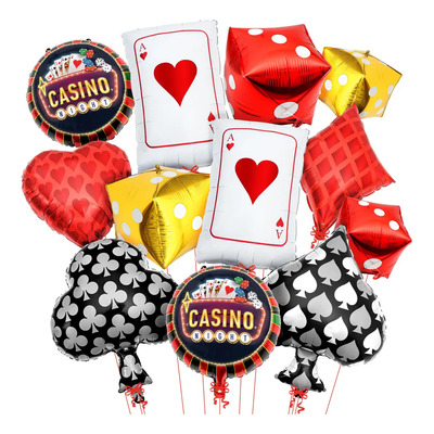 Globos Casino Flovazo 12 Pcs Dados Naipes Rojo Dorado Helio Reutilizables | Meses sin interés