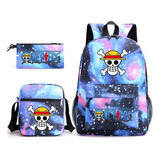 Mochila Anime Luffy Calavera 3 Piezas . .