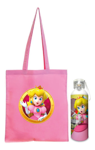 Tote Bag Princesa Peach + Botella En Aluminio  R-estampaking