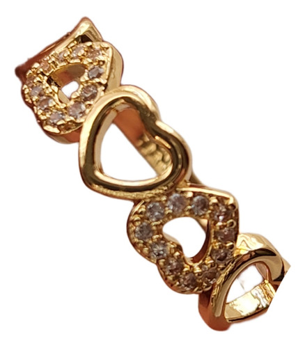 Anillo Corazones Acero Dorado Con Caja 