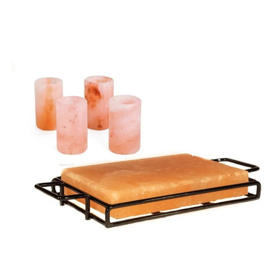 Pack Tabla de Sal del Himalaya Rectangular con Base y 4 Shots Tequileros | Envío gratis