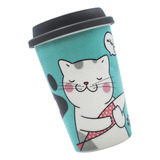 Vaso Termo Para Café Con Tapa Porcelana Diseño Gato 400ml Color Gato Tapa Gris Vaso Azul