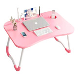 Mesa Suporte Para Notebook Laptop Mdf Rosa Dobrável Estudo