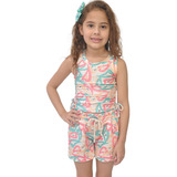 Conjunto Menina Infantil Regata E Short Estampado Blogueira 