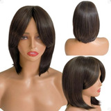 Peruca Curta Long Bob Lace Cosplay Orgânica Wig Franja Lisa