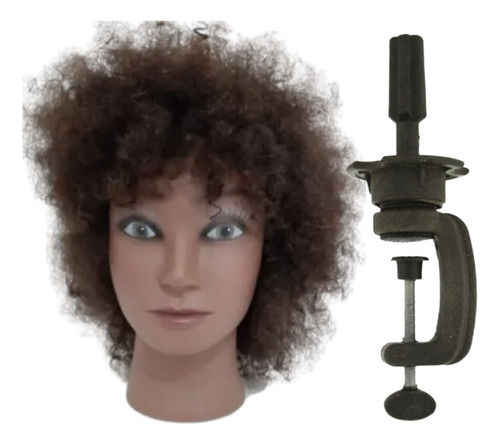 Cabeça De Boneca Para Treino Cabelo Humano Afro + Suporte