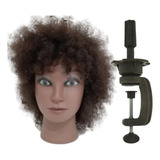 Cabeça De Boneca Para Treino Cabelo Humano Afro + Suporte