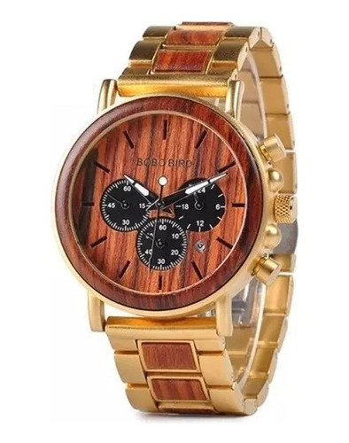 Reloj De Madera Bobo Bird Original Dorado Con Café