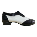 Zapato Tap Acordonado Combinado C/chapas - Danza - Cuero100%