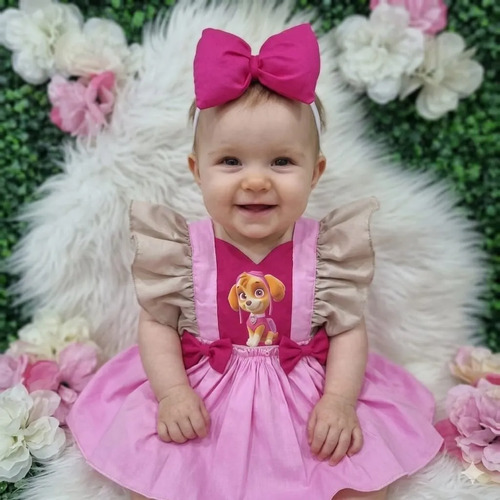 Vestido Disfraz Skye Paw Patrol Para Niña Con Diadema Moño