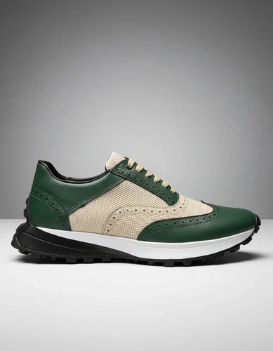 Tenis Casual Bicolor Verde\u002Fbeige Piel | Meses sin interés