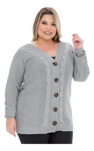 Casaco Blsa Moda Tricôt Plus Size Botões Trança Decote -022