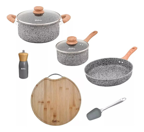 Set De Olla Cacerola Pizzera Hudson Original Granito Stone 