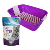 Arenero Para Gato Con Cernidor Incluye Arena Sunny Color Morado