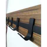 Perchero Rustico De Pared Madera Con 5 Perchas De Hierro