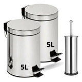 Kit 2x Lixeira Inox Banheiro 5 Litros Escova Inox Sanitária 