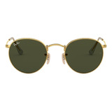 Óculos De Sol Masculino E Feminino Round Metal Dourado E Verde Ray-ban