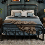 Vecelo Base De Cama De Metal Negro Tamano Matrimonial Con Ca