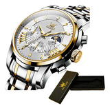 Reloj Olevs Steel Belts Chronograph Luminous Color Del Fondo Silver Golden White