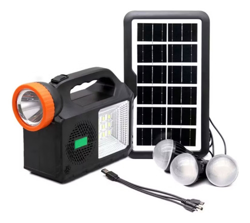 Kit Linterna Parlante Lampara Solar Panel 3 Bombillos Reflec