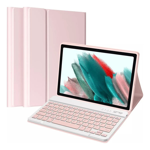 Funda Con Teclado Para Lenovo Tab P12 12.7 Tb-370 Rosa