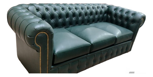 Sillón Sofá Chesterfield 3c De 2.0 Eco Cuero Verde Inglés 