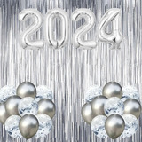 Kit Balão 2024 + 2 Cortina Metalizada + 10 Balões - Ano Novo