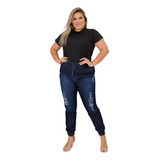 Calça Jeans Plus Size Jogger Moda Feminina Lycra C Elastico 