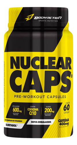 Bodyaction - Nuclear Rush Caps Cafeína B Alanina Boro Taurina Coq-10 Sabor Sem Sabor