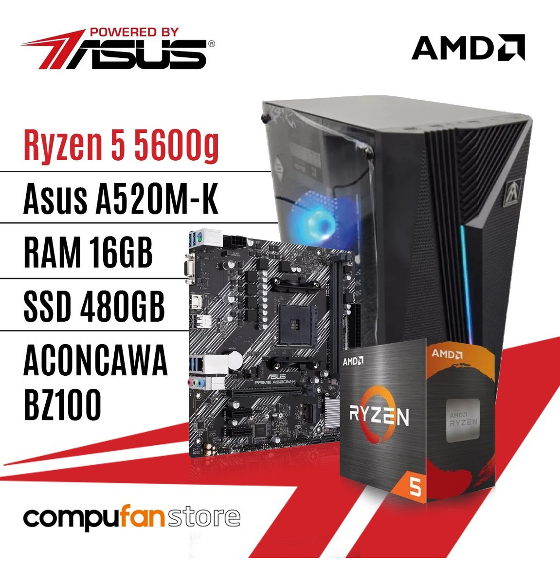 Pc Gamer Powered By Asus Ryzen 5 5600g A520m-k 16gb 480gb