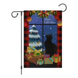 Bandera De Jardín De Navidad Diseño De Gato Negro, Ba...