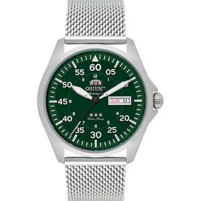 Relógio Orient Sport Air Flieger Automatico Yn6ss009 E2sx Correia Prateado Bisel Prateado Fundo Verde | Parcelamento sem juros