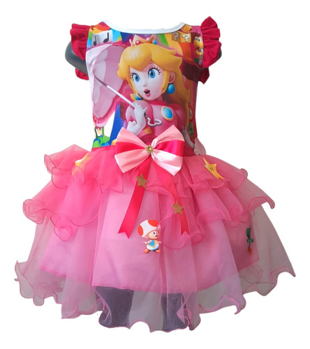 Vestido Niña Princesa Peach Mario Bros Fiesta Disfraz