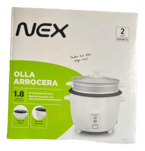 Olla Arrocera Nex 1.8 Litros Tapa Vidrio Bowl Aluminio