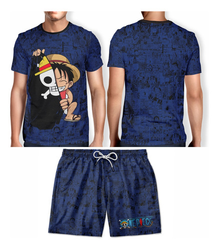 Kit Camiseta + Short Masculino Monkey D.luffy One Piece Capa