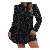 Vestid Negro Corto Formal Manga Larga Flores Floral Curvy Xl