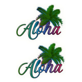 Adhesivo Aloha Hawaii Con Palmera Hawaiana Y Letras Colorida
