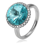 Anillo Oro 14k Blanco Lam Aqua Swarovski Mujer Compromiso