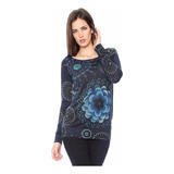 Sweater Nuevo Desigual L Azul Lurex Mandalas