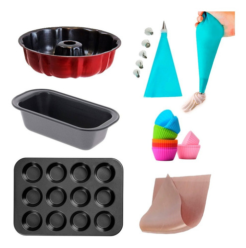 Set Reposteria Moldes Muffins Budinera Teflon Manga Picos