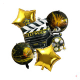 Kit 5 Globos Hollywood Claqueta Oscar Microfono Fiesta Cumpl