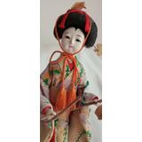 Muñeca Japonesa Vintage. Con Caja De Música. Hecha A Mano