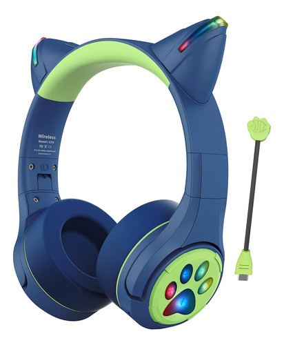 Riwbox Cf9 Cat Ear Kids Bluetooth Headphones With Led Lig...