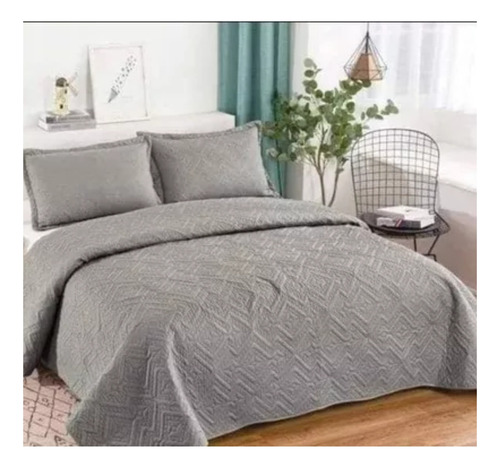 Cubrecama Quilt Verano 1.5 Plaza Unicolor Gris Plata Tf